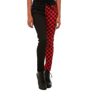 Royal Bones Tripp Skinny Jeans‎ Black Red Buffalo Check Split Goth Women's Small